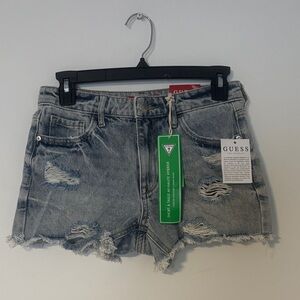 GUESS Women's Ripped Jean Shorts - Light Blue